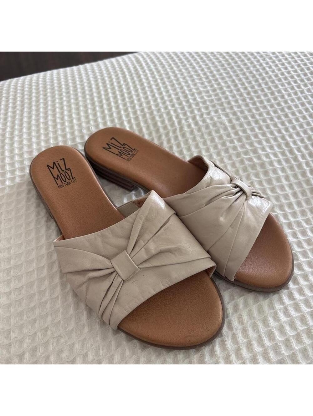 Miz Mooz Women's Tan and Cream Slides